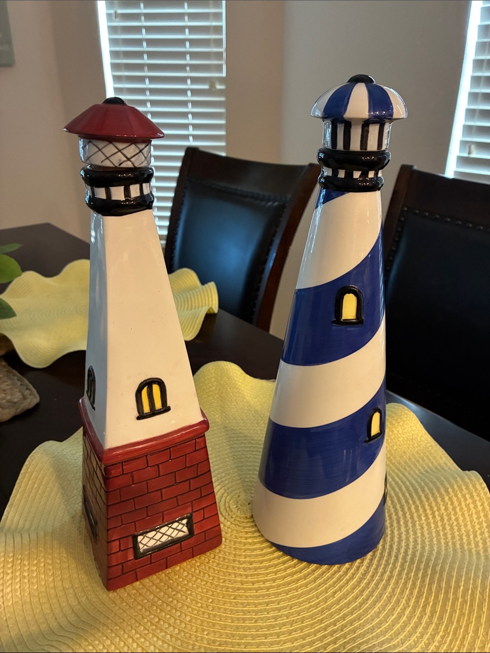 NWT Ceramic Lighthouse liquor decanter Set - White, Blue, Red